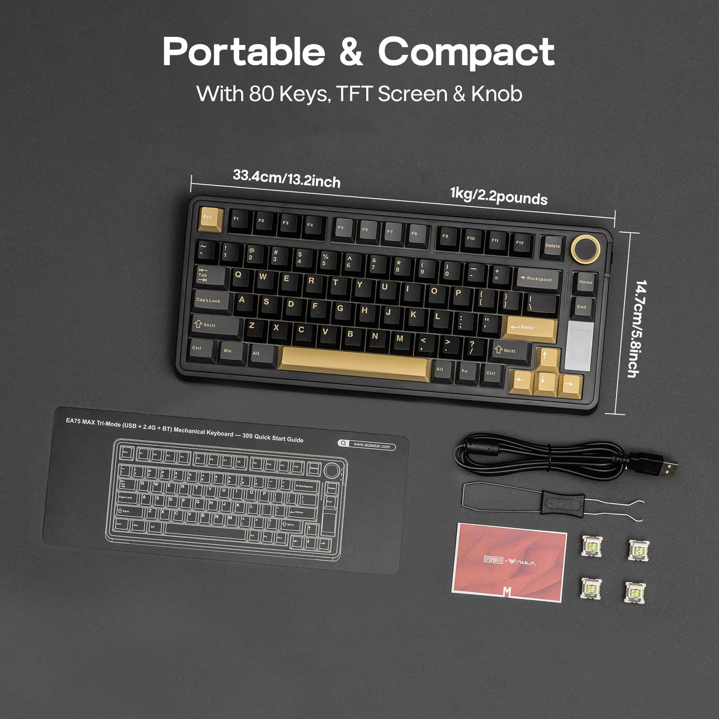 EPOMAKER X Aula EA75 MAX Wireless 75% Mechanical Keyboard Gasket Gaming Keyboard with Screen & Knob Hot-Swappable Lubed Switches RGB Backlit PBT Keycaps Tri-Mode USB-C/BT 5.0/2.4Ghz Keyboards Gaming Keyboards for Gaming Creamy Keyboard