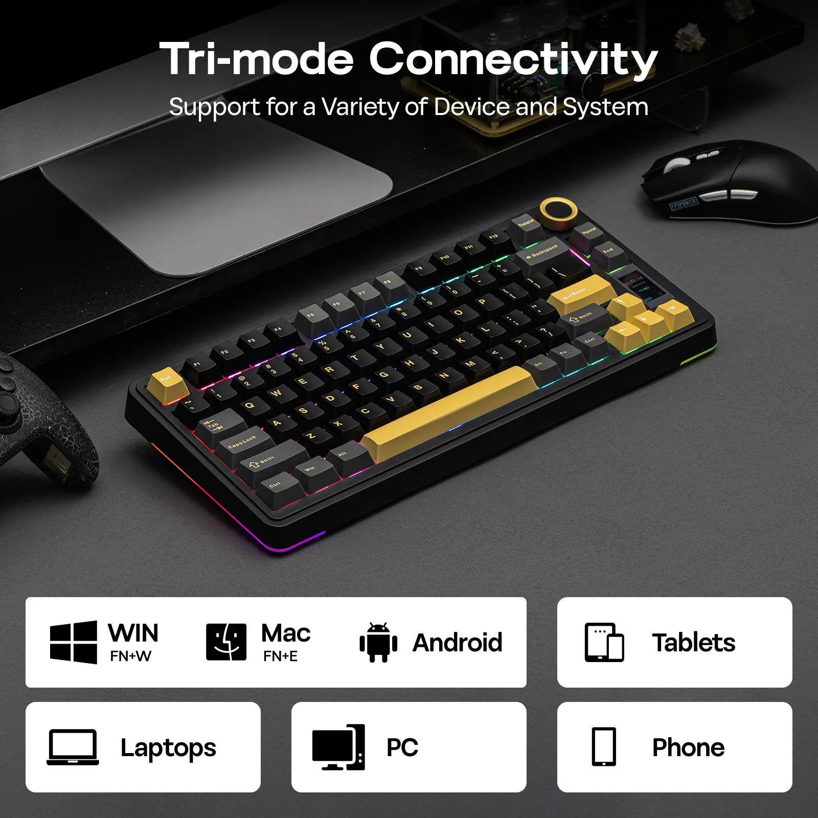 EPOMAKER X Aula EA75 MAX Wireless 75% Mechanical Keyboard Gasket Gaming Keyboard with Screen & Knob Hot-Swappable Lubed Switches RGB Backlit PBT Keycaps Tri-Mode USB-C/BT 5.0/2.4Ghz Keyboards Gaming Keyboards for Gaming Creamy Keyboard
