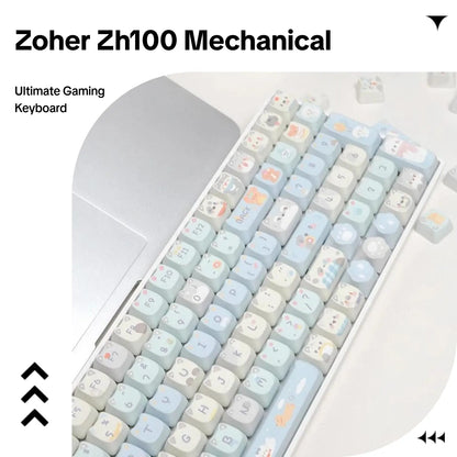 The Zoher ZH100 Mechanical Keyboard Features a 2.4G Three-Mode Connection, RGB Backlighting, a Custom Gaming Keyboard, and a Numeric Keypad. It'S Suitable for Office Work, Has a Cute Design, and Is Ideal for PC Gamers.