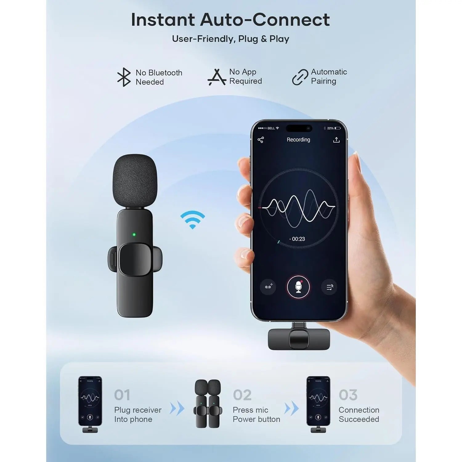 Wireless Mini Lavalier Microphone for Iphone Ipad Android Phone PC Laptop Plug-Play Mini Mic with Noise Reduction Lapel Microphone for Video Recording Interview Podcast Vlog Youtube Tiktok Wireless Microphones