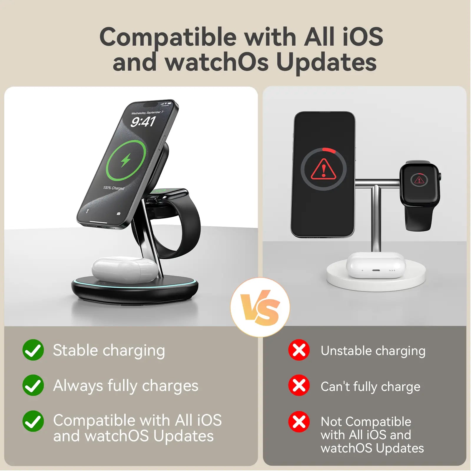 Qi2 3 in 1 Wireless Charging Station, Certified 15W Fast Wireless Charger for Iphone 16/15/15 Pro/14/13/12, Apple Watch, Airpods, Magnetic Charger for Iphone with Sleep Friendly Light (Black, Qi2)